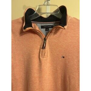 Tommy Hilfiger Men's Pink Salmon Navy 3/4 Zip Size Large Sweatshirt Preppy